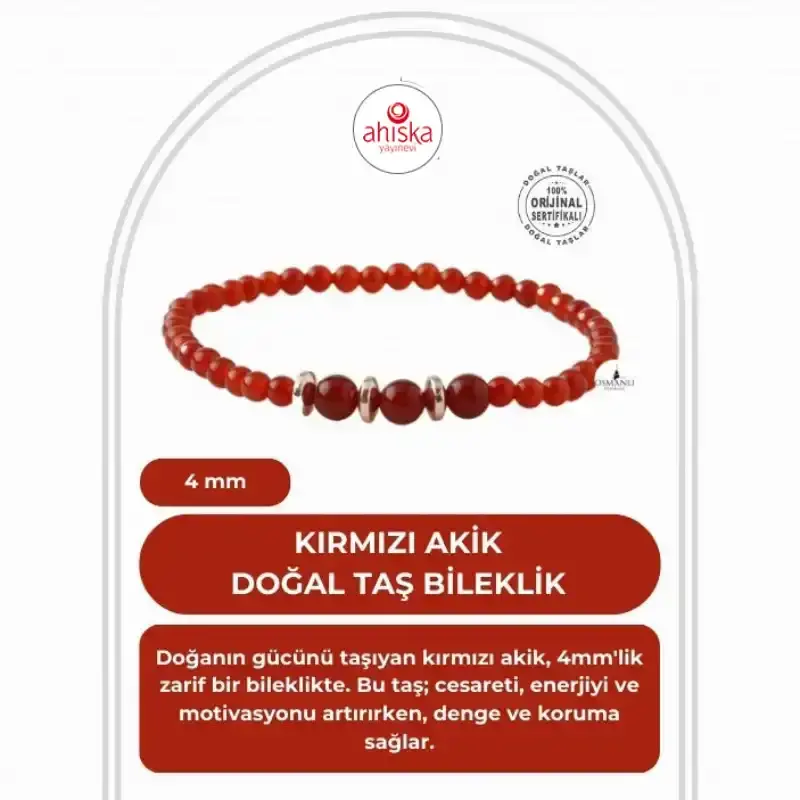Kırmızı Akik 4mm Doğal Taş Bileklik - 1