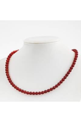 Kırmızı Akik 6 mm Dizi Doğal Taş Kolye - Osmanlı Doğaltaş