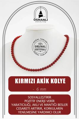 Kırmızı Akik 6 mm Dizi Doğal Taş Kolye - Osmanlı Doğaltaş