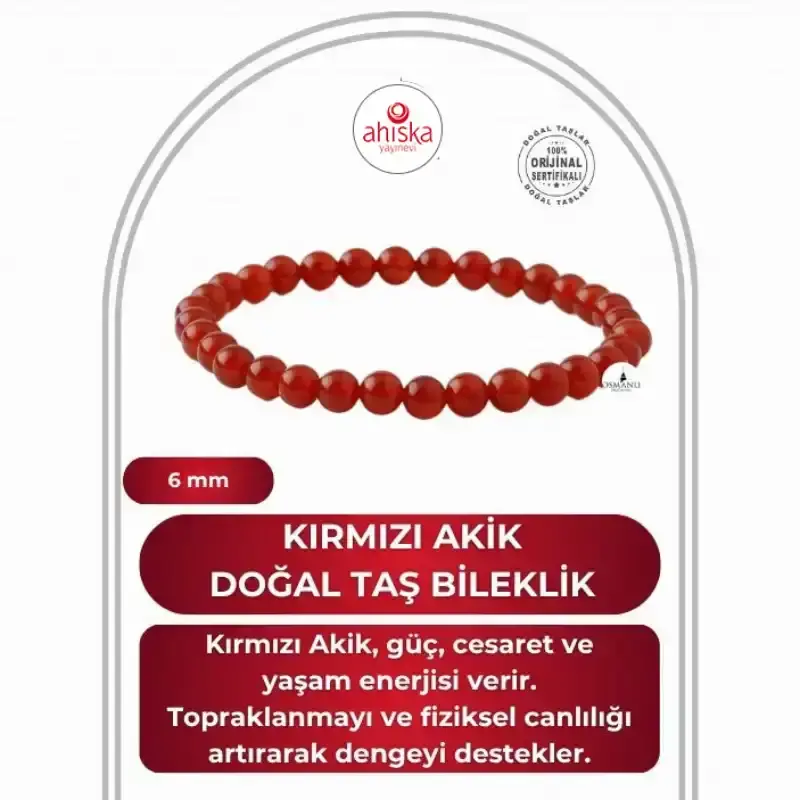 Kırmızı Akik 6mm Doğal Taş Bileklik - 1