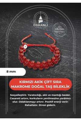 Kırmızı Akik 8mm Çift Sıra Makrome Doğal Taş Bileklik - Osmanlı Doğaltaş