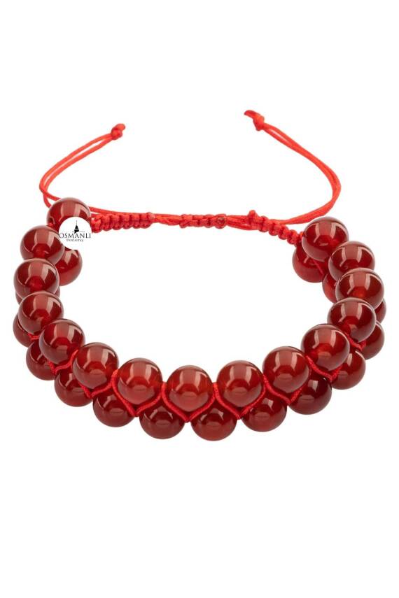Kırmızı Akik 8mm Çift Sıra Makrome Doğal Taş Bileklik - 2