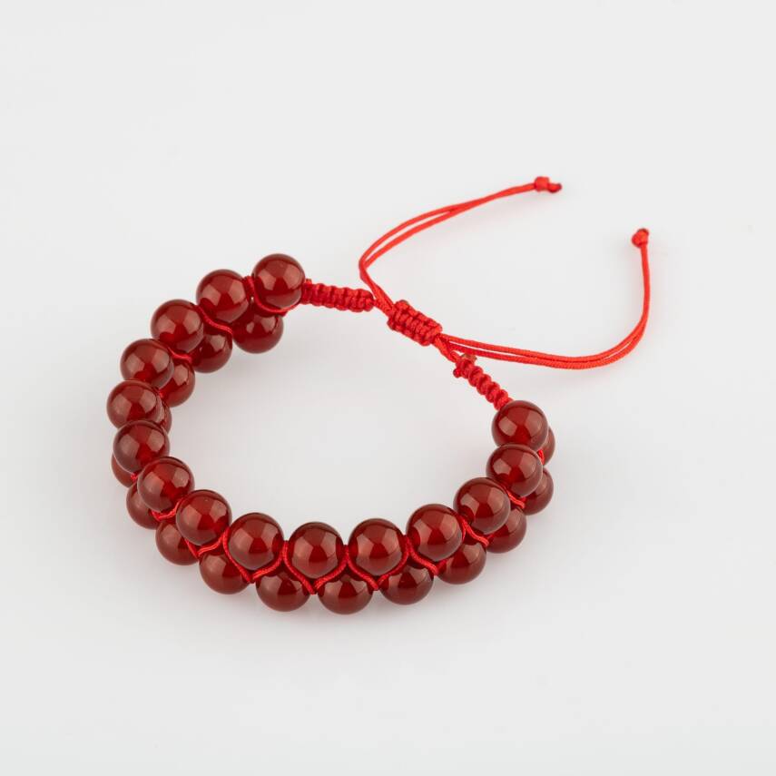 Kırmızı Akik 8mm Çift Sıra Makrome Doğal Taş Bileklik - 1