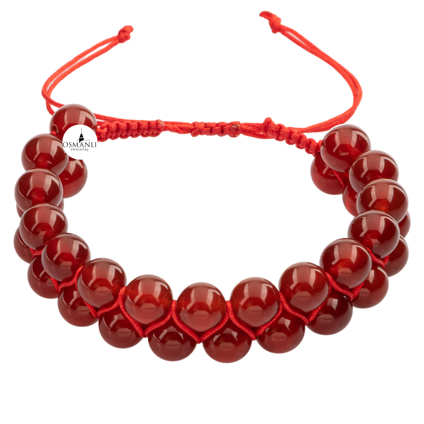 Kırmızı Akik 8mm Çift Sıra Makrome Doğal Taş Bileklik - 2