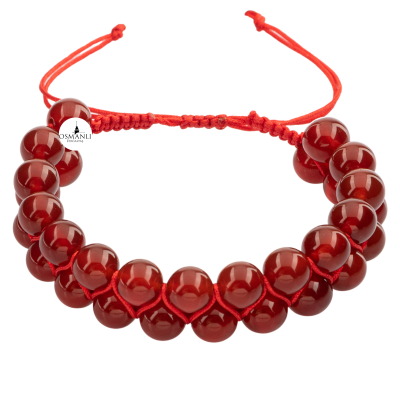 Kırmızı Akik 8mm Çift Sıra Makrome Doğal Taş Bileklik - 4