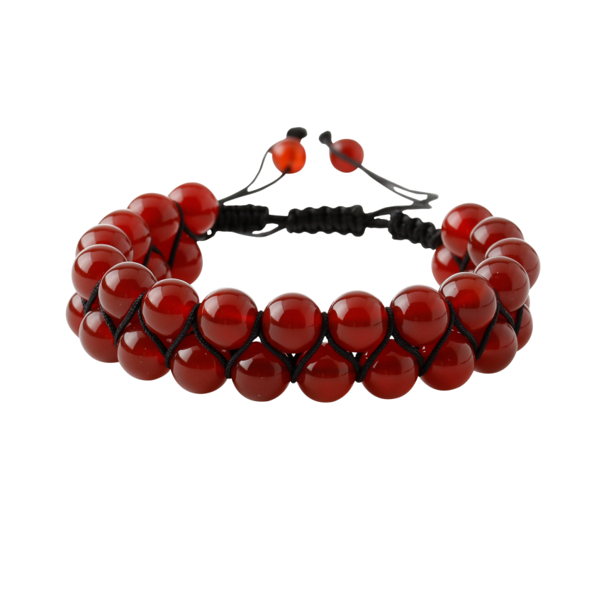 Kırmızı Akik 8mm Çift Sıra Makrome Doğal Taş Bileklik - 5
