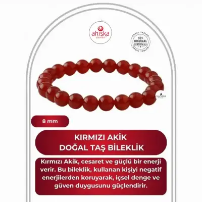 Kırmızı Akik 8mm Doğal Taş Bileklik - 1