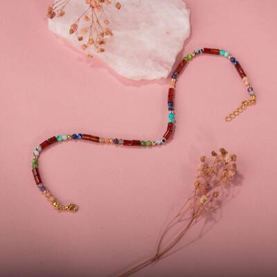 Kırmızı Akik-Ay Taşı-Ametist-Güneş Taşı-Yeşim-Amazonit Doğal Taş Bileklik - 3