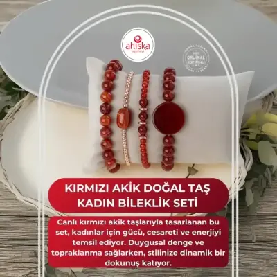 Kırmızı Akik Doğal Taş Kadın Bileklik Seti - Doğal Taş (1)
