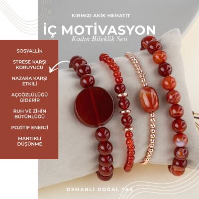 Kırmızı Akik Doğal Taş Kadın Bileklik Seti - Osmanlı Doğaltaş