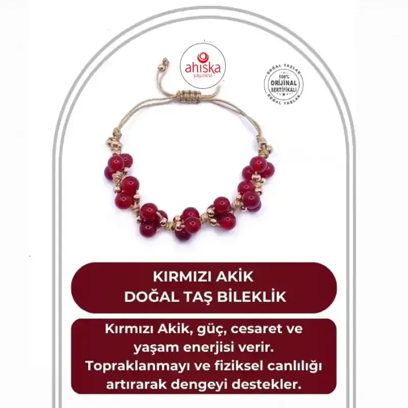 Kırmızı Akik Doğal Taş Merdiven Kapama Ayarlanabilir Bileklik - 1