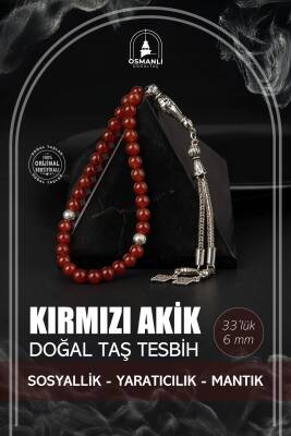 Kırmızı Akik Doğal Taş Tesbih 33lük - 6mm - Osmanlı Doğaltaş