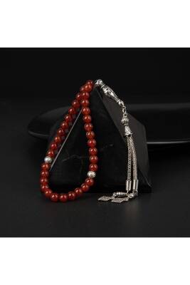 Kırmızı Akik Doğal Taş Tesbih 33lük - 6mm - 2