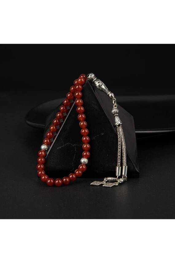 Kırmızı Akik Doğal Taş Tesbih 33lük - 6mm - 2