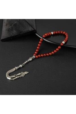 Kırmızı Akik Doğal Taş Tesbih 33lük - 6mm - 3