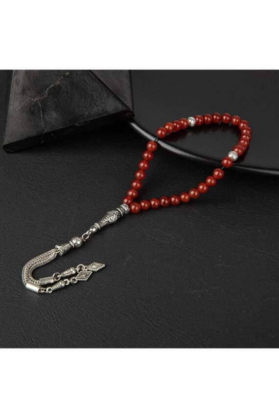 Kırmızı Akik Doğal Taş Tesbih 33lük - 6mm - 3