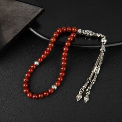 Kırmızı Akik Doğal Taş Tesbih 33lük - 6mm - 2