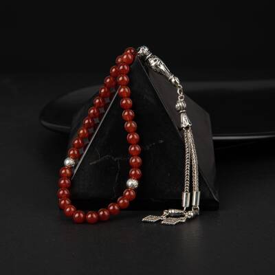 Kırmızı Akik Doğal Taş Tesbih 33lük - 6mm - 3