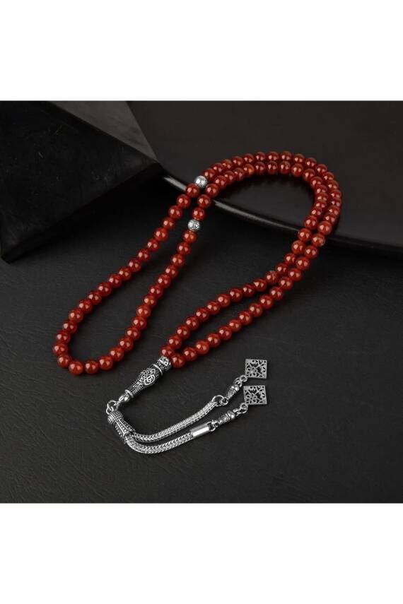 Kırmızı Akik Doğal Taş Tesbih 99luk - 6mm - 1