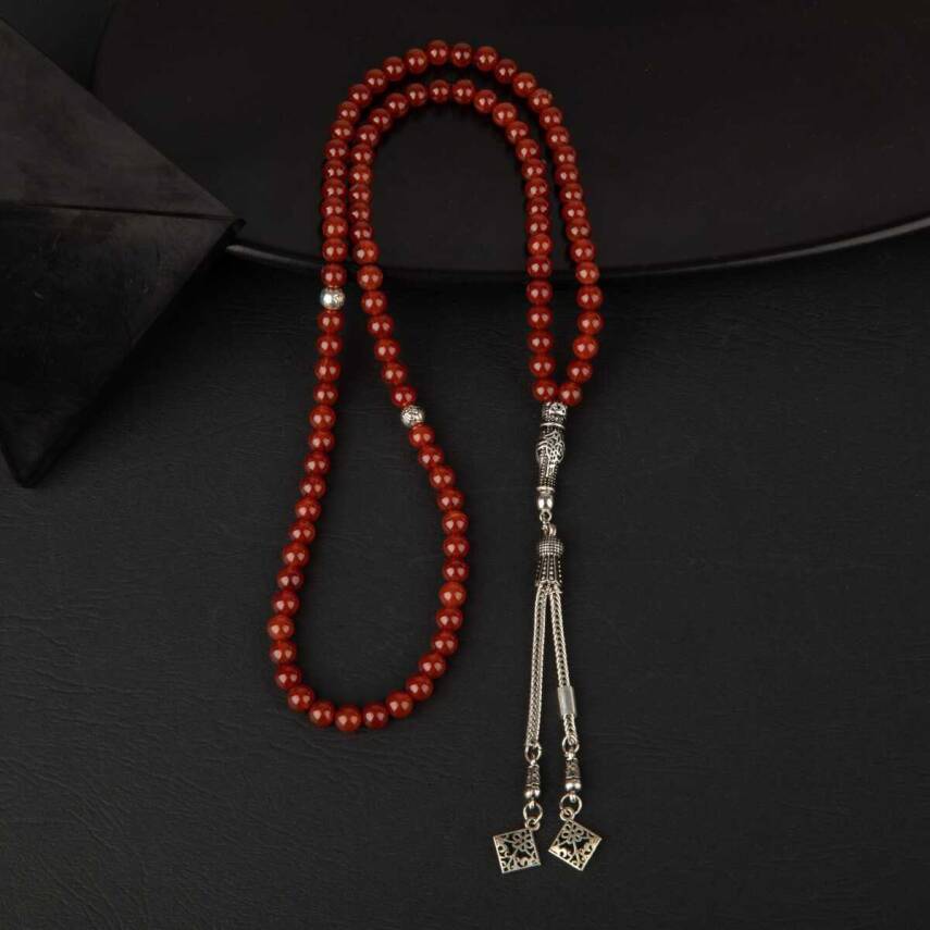 Kırmızı Akik Doğal Taş Tesbih 99luk - 6mm - 4