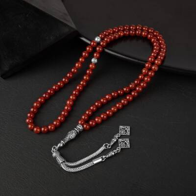 Kırmızı Akik Doğal Taş Tesbih 99luk - 6mm - 3