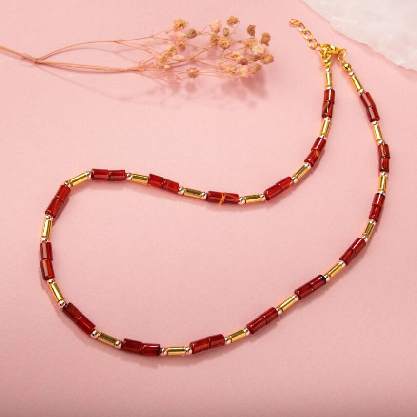 Kırmızı Akik-Hematit Doğal Taş Kolye - 4