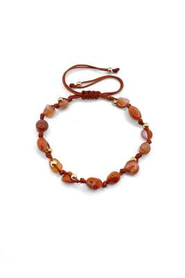 Kırmızı Akik Natürel Kesim Doğal Taş Makrome Bileklik - Osmanlı Doğaltaş