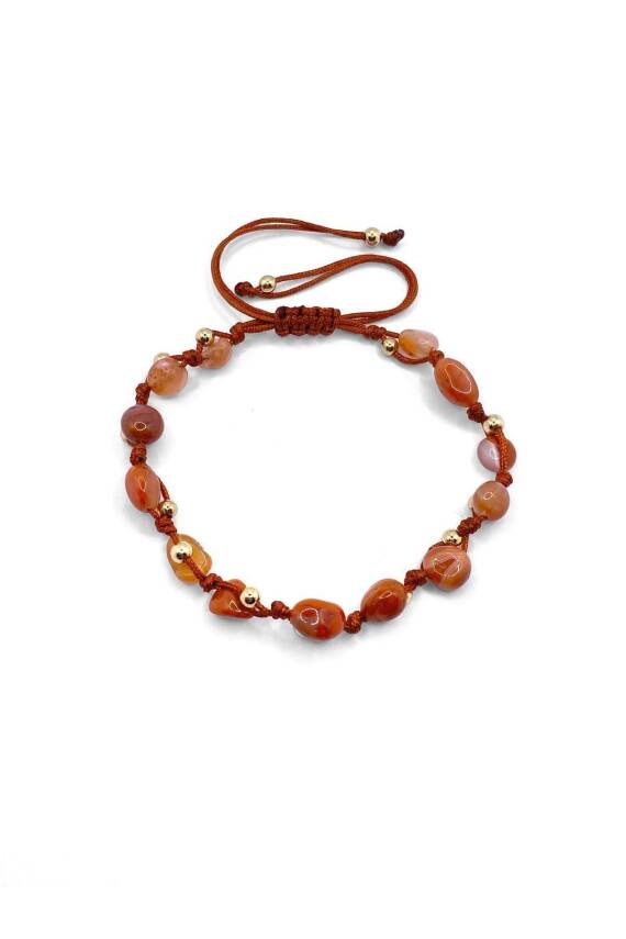 Kırmızı Akik Natürel Kesim Doğal Taş Makrome Bileklik - 1