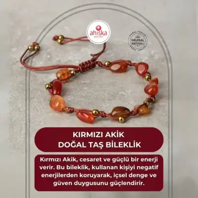 Kırmızı Akik Natürel Kesim Doğal Taş Makrome Bileklik - 1
