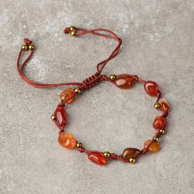 Kırmızı Akik Natürel Kesim Doğal Taş Makrome Bileklik - Osmanlı Doğaltaş