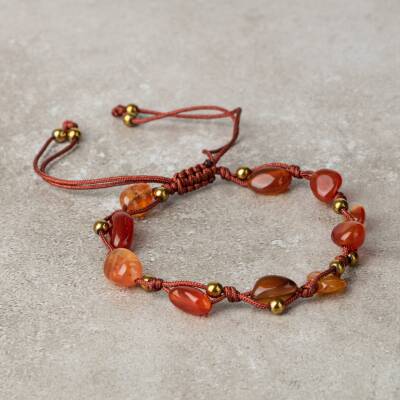 Kırmızı Akik Natürel Kesim Doğal Taş Makrome Bileklik - 2