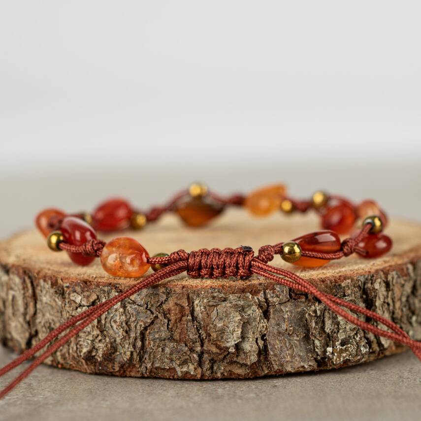 Kırmızı Akik Natürel Kesim Doğal Taş Makrome Bileklik - 4