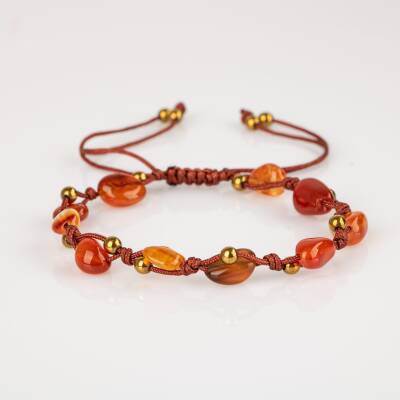 Kırmızı Akik Natürel Kesim Doğal Taş Makrome Bileklik - 5