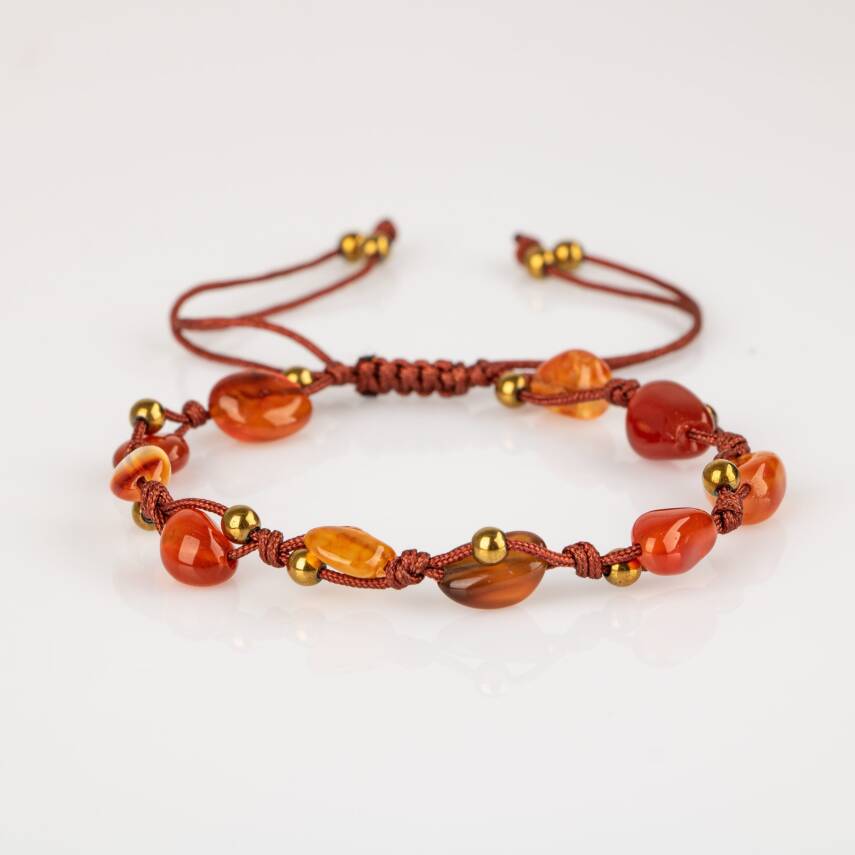 Kırmızı Akik Natürel Kesim Doğal Taş Makrome Bileklik - 5