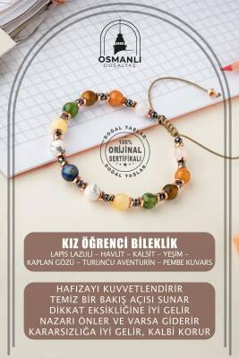 Kız Öğrenci Doğal Taş Bileklik-Lapis Lazuli-Havlit-Kalsit-Yeşim-Kaplan Gözü-Turuncu Aventurin-Pembe Kuvars - 2