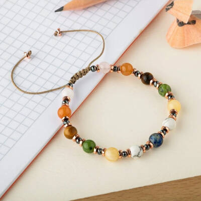 Kız Öğrenci Doğal Taş Bileklik-Lapis Lazuli-Havlit-Kalsit-Yeşim-Kaplan Gözü-Turuncu Aventurin-Pembe Kuvars - 3