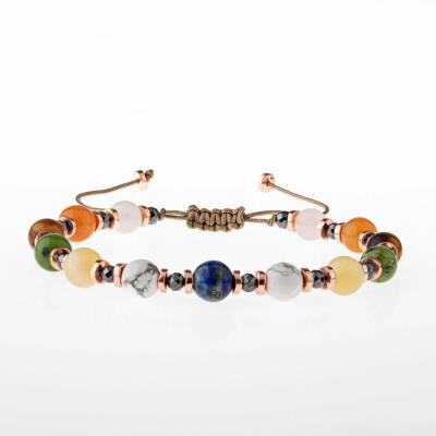 Kız Öğrenci Doğal Taş Bileklik-Lapis Lazuli-Havlit-Kalsit-Yeşim-Kaplan Gözü-Turuncu Aventurin-Pembe Kuvars - 4