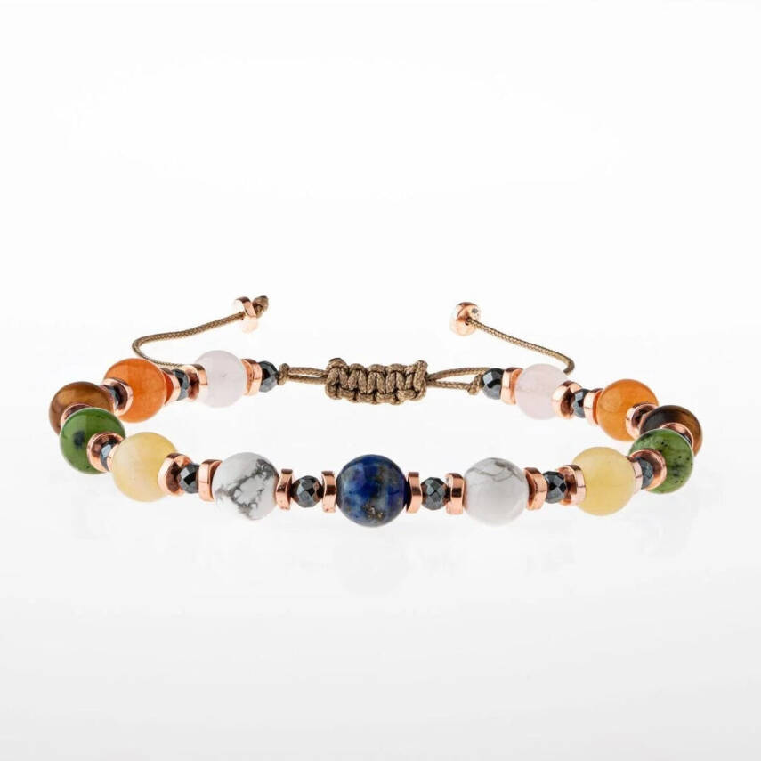 Kız Öğrenci Doğal Taş Bileklik-Lapis Lazuli-Havlit-Kalsit-Yeşim-Kaplan Gözü-Turuncu Aventurin-Pembe Kuvars - 4