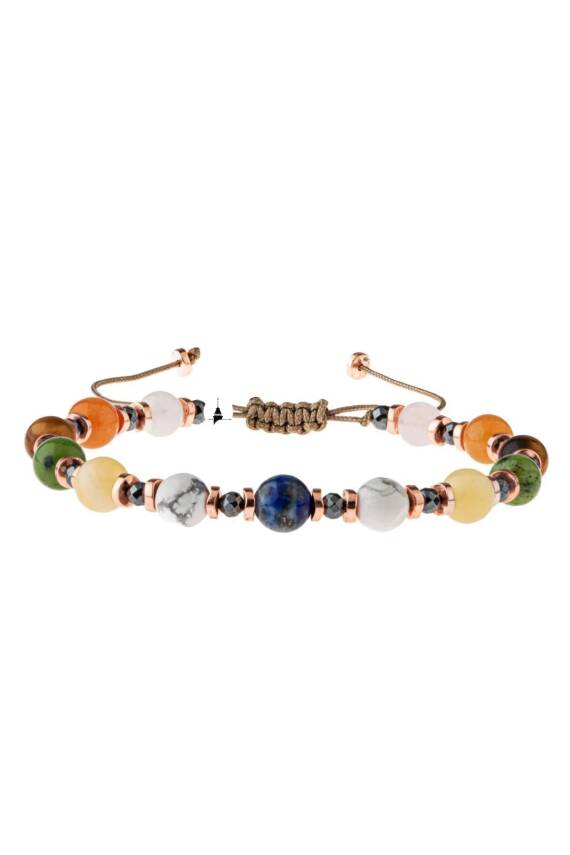 Kız Öğrenci Doğal Taş Bileklik-Lapis Lazuli-Havlit-Kalsit-Yeşim-Kaplan Gözü-Turuncu Aventurin-Pembe Kuvars - 5