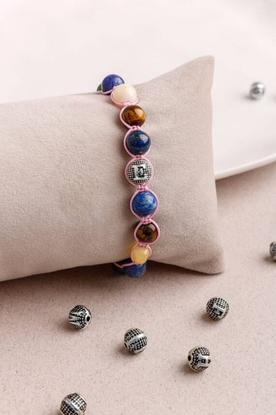 Kız Öğrenci Doğal Taş Harfli Makrome Bileklik - 1