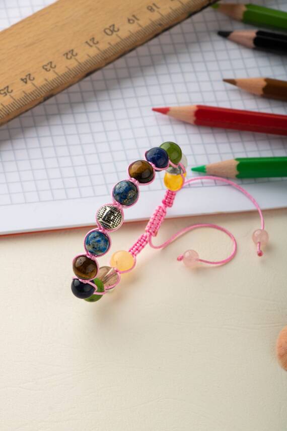 Kız Öğrenci Doğal Taş Harfli Makrome Bileklik - 2