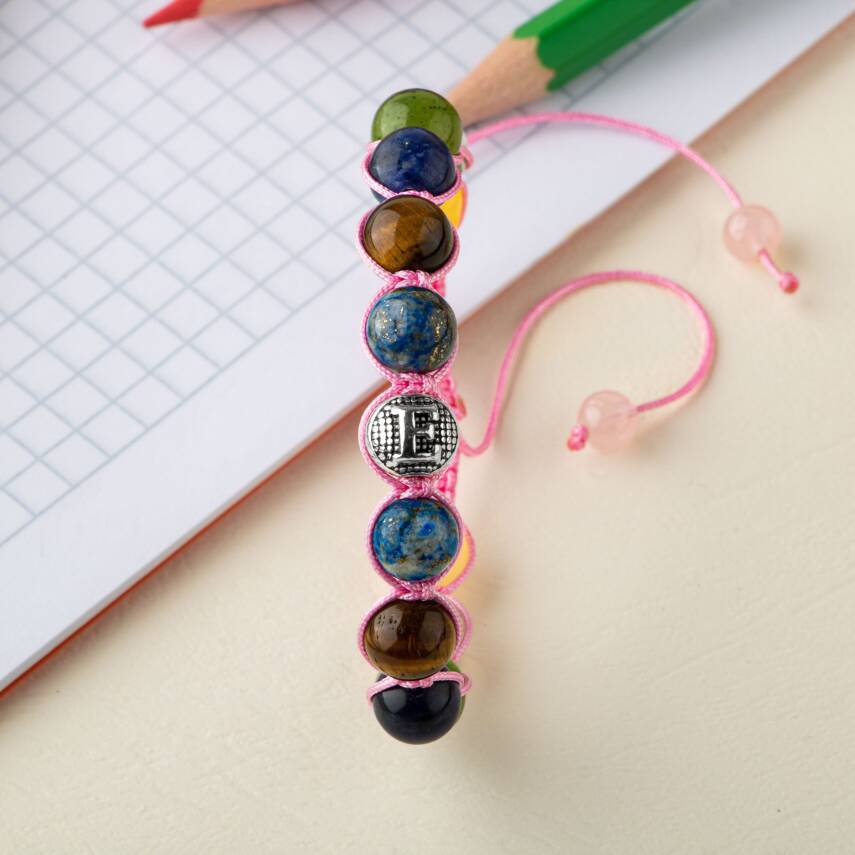 Kız Öğrenci Doğal Taş Harfli Makrome Bileklik - 3