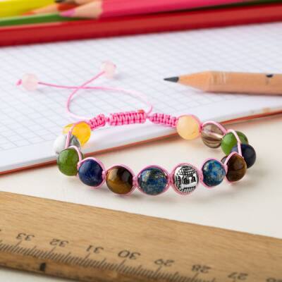 Kız Öğrenci Doğal Taş Harfli Makrome Bileklik - 4