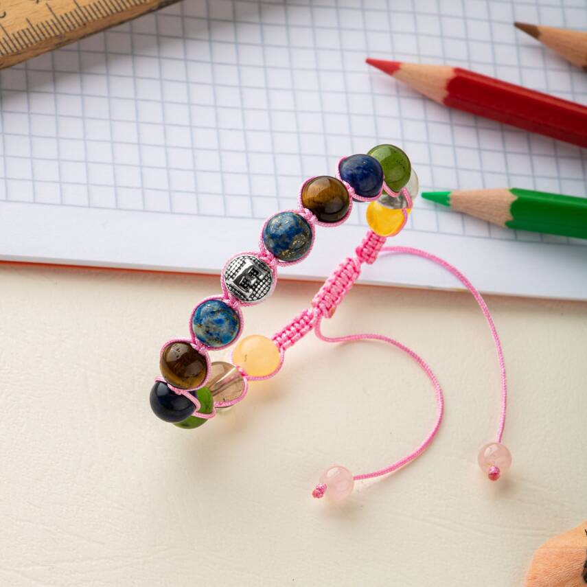Kız Öğrenci Doğal Taş Harfli Makrome Bileklik - 5