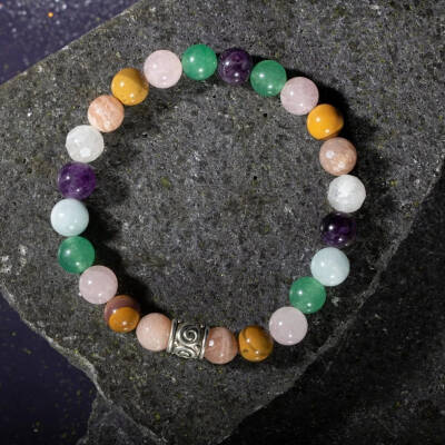 Koç Burcu Bileklik Akuamarin, Ametist, Ay Taşı, Güneş Taşı, Jasper, Pembe Kuvars, Yeşil Aventurin - Osmanlı Doğaltaş