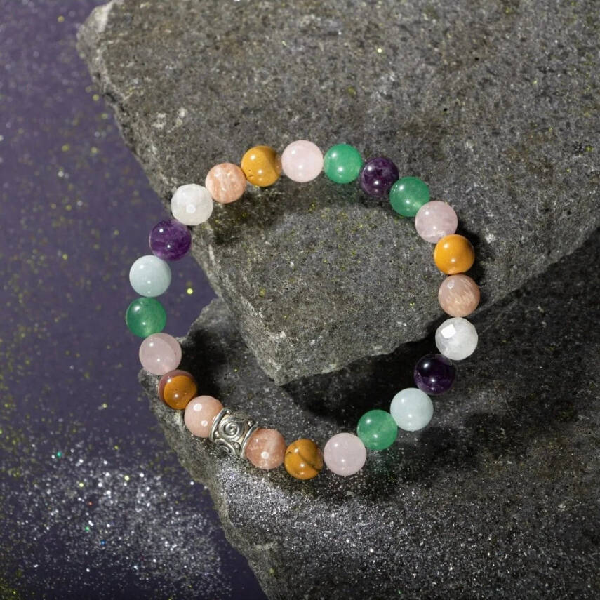 Koç Burcu Bileklik Akuamarin, Ametist, Ay Taşı, Güneş Taşı, Jasper, Pembe Kuvars, Yeşil Aventurin - 5