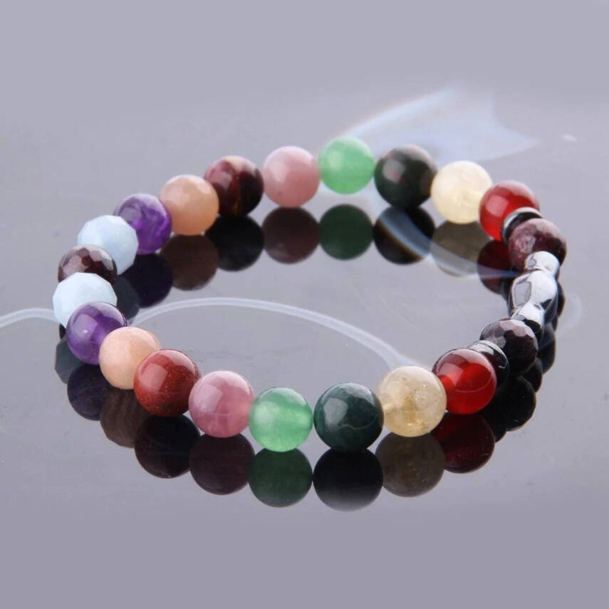Koç Burcu Bileklik Akuamarin, Ametist, Bordo Granat Lal, Güneş Taşı, Kalsit, Kan Taşı, Kırmızı Akik, Yeşil Aventurin - 1