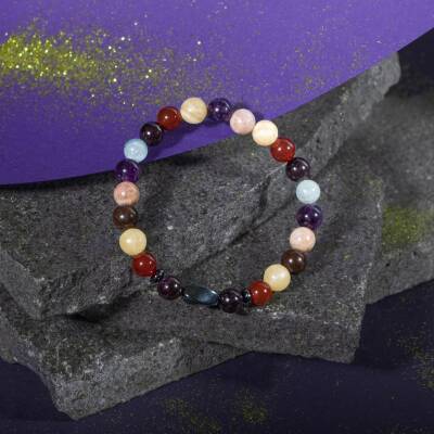 Koç Burcu Bileklik Akuamarin, Ametist, Bordo Granat Lal, Güneş Taşı, Kalsit, Kan Taşı, Kırmızı Akik, Yeşil Aventurin - 2