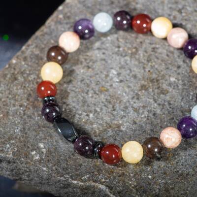 Koç Burcu Bileklik Akuamarin, Ametist, Bordo Granat Lal, Güneş Taşı, Kalsit, Kan Taşı, Kırmızı Akik, Yeşil Aventurin - 3