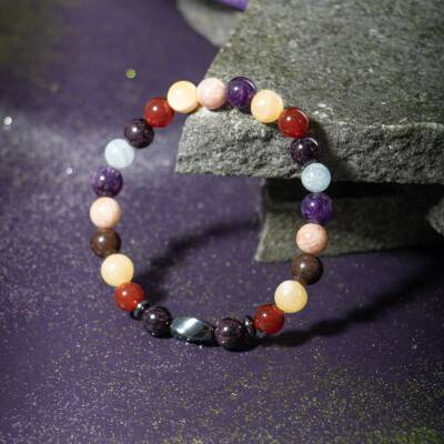 Koç Burcu Bileklik Akuamarin, Ametist, Bordo Granat Lal, Güneş Taşı, Kalsit, Kan Taşı, Kırmızı Akik, Yeşil Aventurin - 4